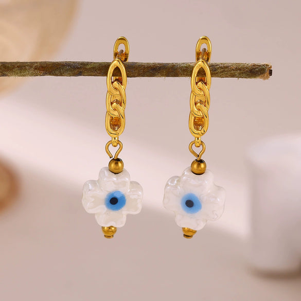 Gold Plated Ceramic Pearl Earrings With Geometric Heart Design And Stainless Steel Ear Posts For Unisex Wholesale Jewelry