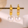 Gold Plated Ceramic Pearl Earrings With Geometric Heart Design And Stainless Steel Ear Posts For Unisex Wholesale Jewelry