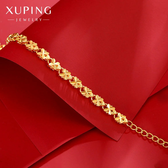 Gold Plated Copper Alloy Four Leaf Clover Bracelet For Women Retro Ethnic Style Fashion Jewelry