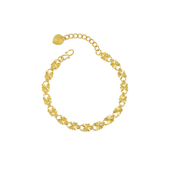 Gold Plated Copper Alloy Four Leaf Clover Bracelet For Women Retro Ethnic Style Fashion Jewelry