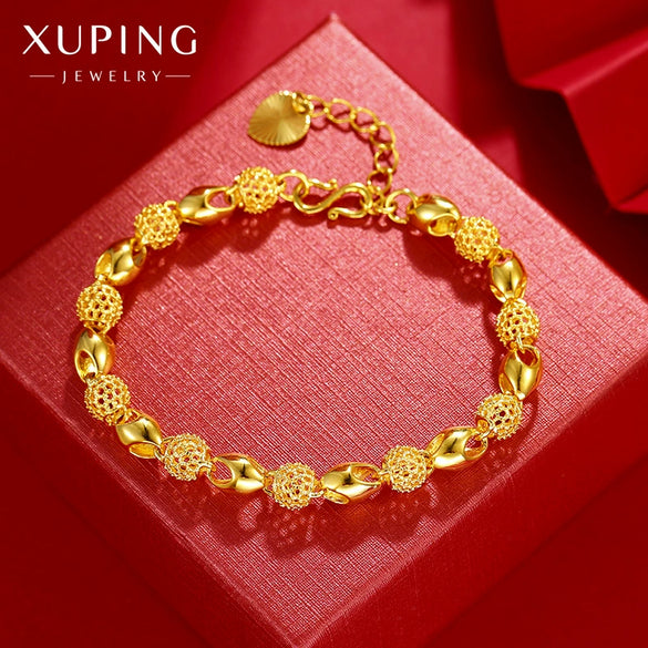 Gold Plated Copper Alloy Geometric Buddha Bead Bracelet With Cutout Glossy Finish Exquisite Retro Fashion Hand Jewelry For Women And Unisex