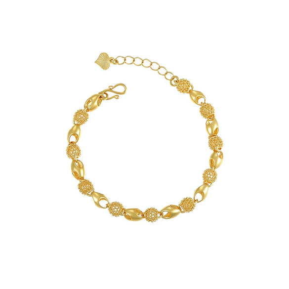Gold Plated Copper Alloy Geometric Buddha Bead Bracelet With Cutout Glossy Finish Exquisite Retro Fashion Hand Jewelry For Women And Unisex