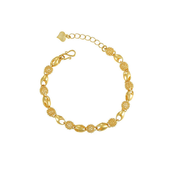 Gold Plated Copper Alloy Geometric Buddha Bead Bracelet With Cutout Glossy Finish Exquisite Retro Fashion Hand Jewelry For Women And Unisex