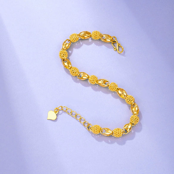 Gold Plated Copper Alloy Geometric Buddha Bead Bracelet With Cutout Glossy Finish Exquisite Retro Fashion Hand Jewelry For Women And Unisex