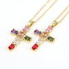 Gold Plated Copper Cross Necklace With Micro Pave Colorful Zircon Pendant Geometric Water Wave Chain Light Luxury Unisex Jewelry