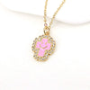Gold Plated Copper Geometric Cross And Smiley Pendant Necklace With Micro Inlaid Zircon And Enamel Detail Water Wave Chain