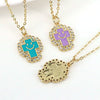 Gold Plated Copper Geometric Cross And Smiley Pendant Necklace With Micro Inlaid Zircon And Enamel Detail Water Wave Chain