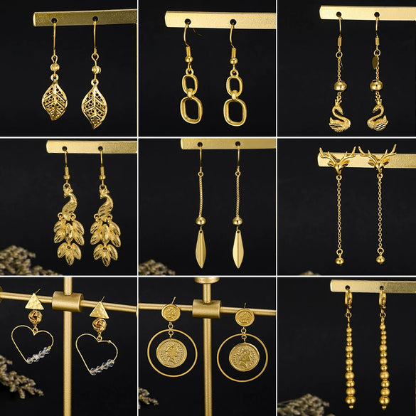 Gold Plated Copper Retro Earrings For Women With Unique Design And Elegant Vintage Style