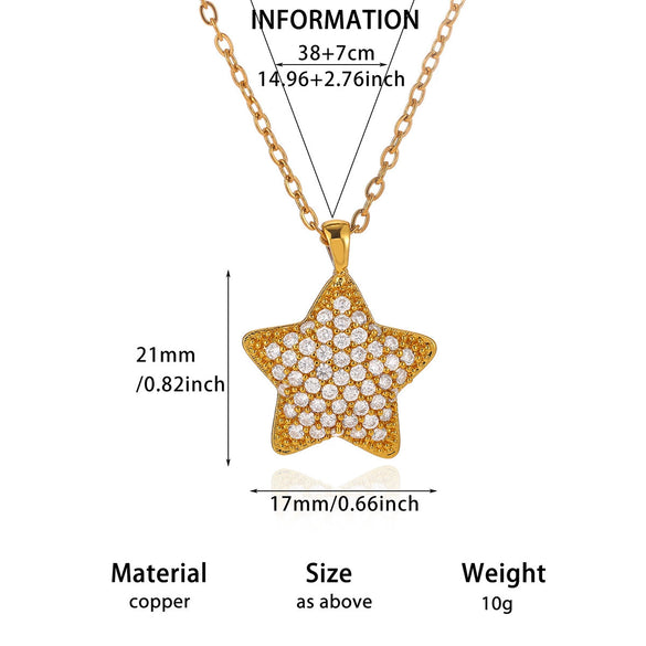 Gold Plated Copper Star And Moon Pendant Necklace With Zircon Inlay Geometric Unisex Jewelry And Whip Chain