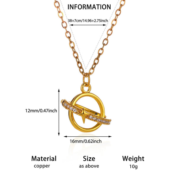Gold Plated Copper Star And Moon Pendant Necklace With Zircon Inlay Geometric Unisex Jewelry And Whip Chain