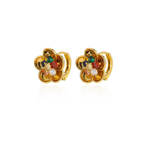 Gold Plated Copper Zircon Earrings For Women Hoop Teardrop And Floral Stud Designs With A Stylish Elegant Finish