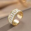 Gold Plated Copper Zircon Microinlaid Enamel French Vintage Letter Geometric Flower Pattern Open Ring For Women