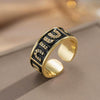 Gold Plated Copper Zircon Microinlaid Enamel French Vintage Letter Geometric Flower Pattern Open Ring For Women