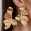 Gold Plated Ginkgo Leaf Earrings For Women Vintage Textured Alloy Floral Earrings With Stainless Steel Posts And Geometric Botanical Design