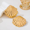 Gold Plated Metal Seashell Statement Earrings For Women With Retro Floral Design And Stainless Steel Ear Pins