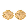 Gold Plated Metal Seashell Statement Earrings For Women With Retro Floral Design And Stainless Steel Ear Pins