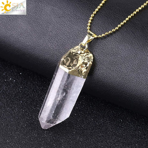 Gold Plated Natural Crystal Raw Stone Pendant Necklace With Irregular Mineral Shape And Electroplated Copper Accessories Minimalist Style