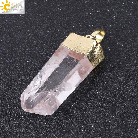 Gold Plated Natural Crystal Raw Stone Pendant Necklace With Irregular Mineral Shape And Electroplated Copper Accessories Minimalist Style