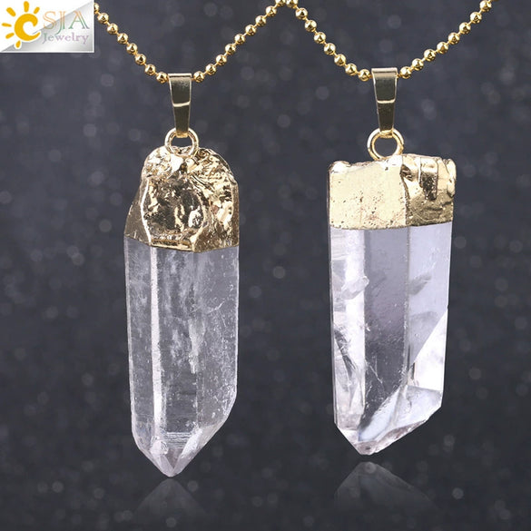 Gold Plated Natural Crystal Raw Stone Pendant Necklace With Irregular Mineral Shape And Electroplated Copper Accessories Minimalist Style
