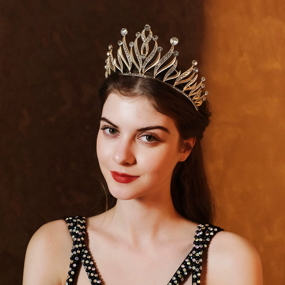 Gold Plated Rhinestone Alloy Crown Tiara For Women Diamond Design Bridal Headwear For Weddings And Parties