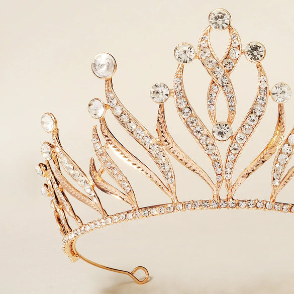 Gold Plated Rhinestone Alloy Crown Tiara For Women Diamond Design Bridal Headwear For Weddings And Parties