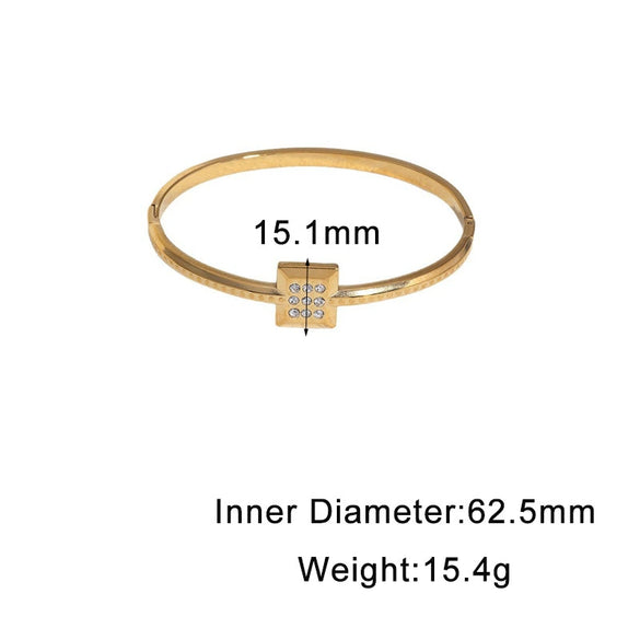 Gold Plated Stainless Steel Bracelet For Women With Geometric Diamond Encrusted Design And Non Fading Light Luxury Style