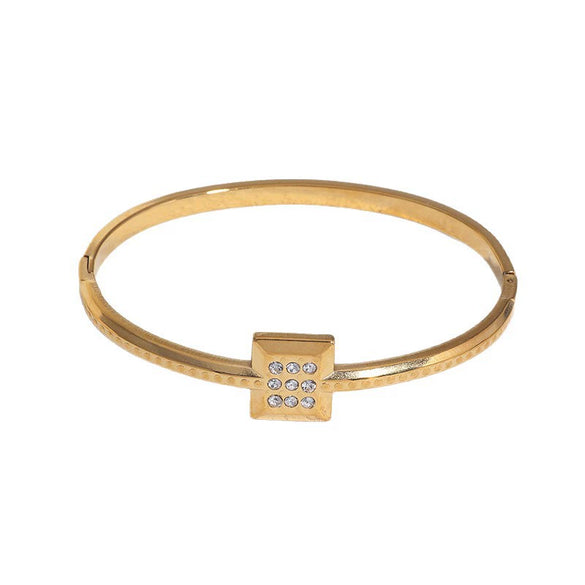 Gold Plated Stainless Steel Bracelet For Women With Geometric Diamond Encrusted Design And Non Fading Light Luxury Style