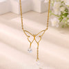 Gold Plated Stainless Steel Butterfly Teardrop Rhinestone Y Necklace With Tassel And Crystal Pendant
