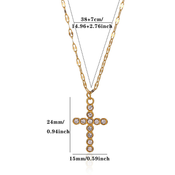 Gold Plated Stainless Steel Cross Chain Necklace With Heart And Insect Pendant Modern Minimalist Unisex Jewelry