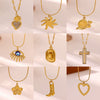 Gold Plated Stainless Steel Cross Chain Necklace With Heart And Insect Pendant Modern Minimalist Unisex Jewelry