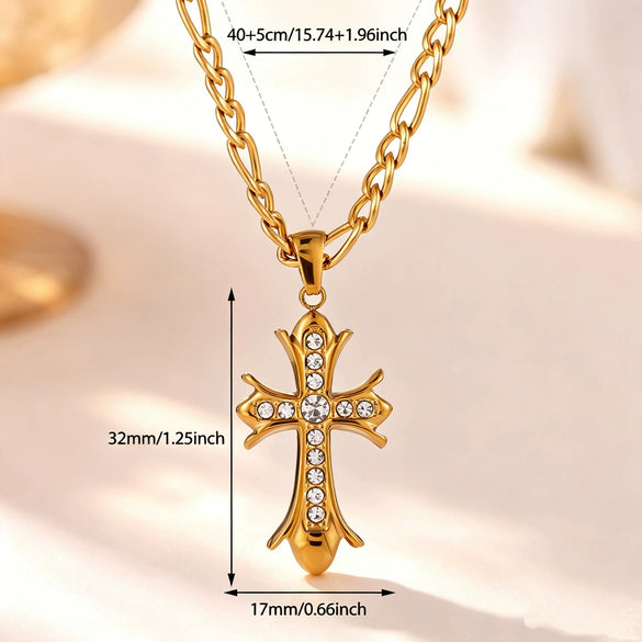 Gold Plated Stainless Steel Cross Necklace With Small Bead Chain Geometric Pendant Niche Style Jewelry For Women And Men