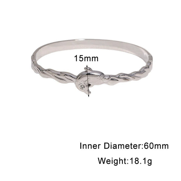 Gold Plated Stainless Steel Dolphin Bracelet With Buckle Clasp And Diamond Inlay Colorfast Modern Minimalist Animal Jewelry