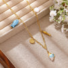 Gold Plated Stainless Steel Faux Pearl Seashell Coral Starfish Pendant Necklace For Women With Tassel Chain