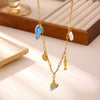 Gold Plated Stainless Steel Faux Pearl Seashell Coral Starfish Pendant Necklace For Women With Tassel Chain