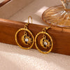 Gold Plated Stainless Steel Flower Drop Earrings For Women With Long Tassel Design Pearl And Zircon Accents Minimalist Style