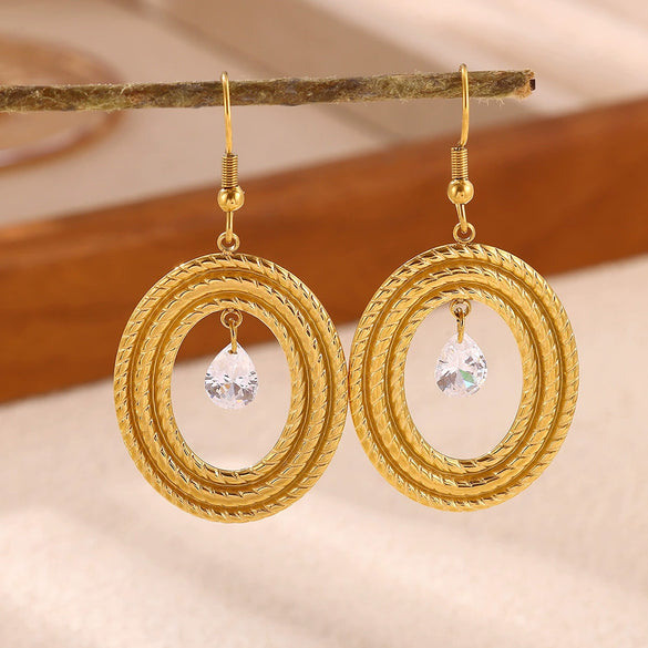 Gold Plated Stainless Steel Flower Drop Earrings For Women With Long Tassel Design Pearl And Zircon Accents Minimalist Style