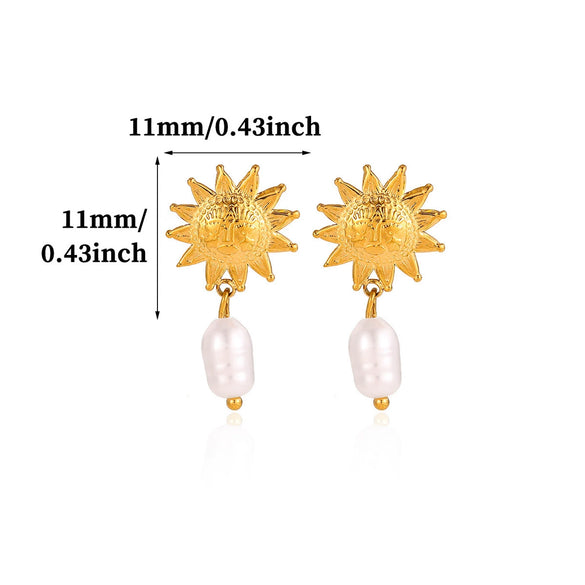 Gold Plated Stainless Steel Flower Drop Earrings For Women With Long Tassel Design Pearl And Zircon Accents Minimalist Style