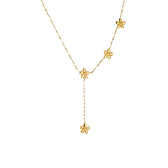 Gold Plated Stainless Steel Flower Tassel Necklace With Electroplating Process For Women