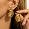 Gold Plated Stainless Steel Geometric Pleated Stud Earrings With Glossy Sculptural Design For Women