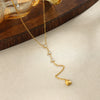 Gold Plated Stainless Steel Heart Geometric Pendant Necklace For Women With Decorative Tassel Detail