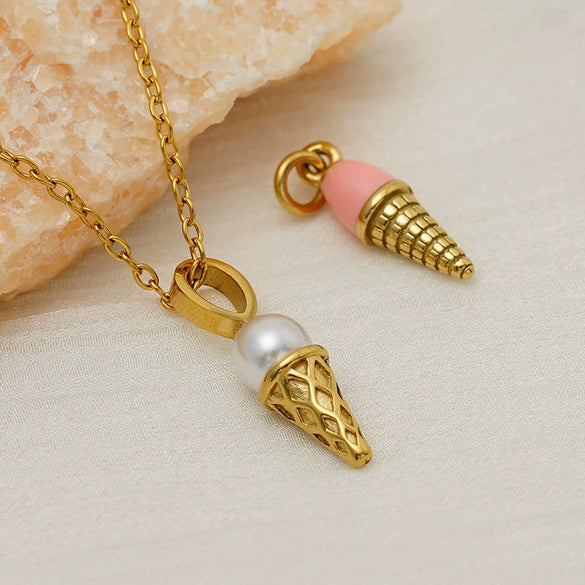 Gold Plated Stainless Steel Ice Cream Pendant Charm With Vacuum Plating For Diy Bracelets And Necklaces Cute Sweet Food Design