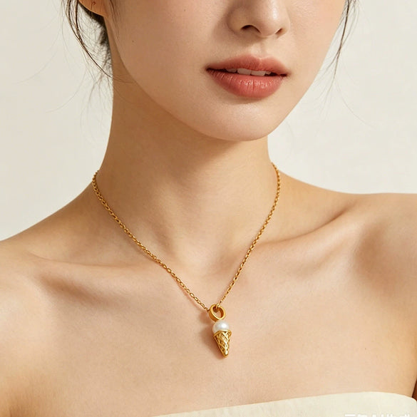 Gold Plated Stainless Steel Ice Cream Pendant Charm With Vacuum Plating For Diy Bracelets And Necklaces Cute Sweet Food Design