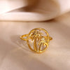 Gold Plated Stainless Steel Open Ring With Retro Geometric Shell And Line Design Minimalist Unisex Fashion Jewelry