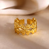 Gold Plated Stainless Steel Open Ring With Retro Geometric Shell And Line Design Minimalist Unisex Fashion Jewelry