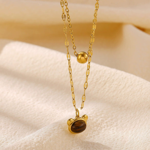 Gold Plated Stainless Steel Panda Pendant Necklace And Bracelet Set Retro Animal Jewelry With Layered Chain Design For Women
