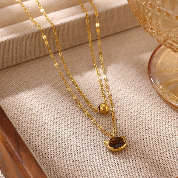 Gold Plated Stainless Steel Panda Pendant Necklace And Bracelet Set Retro Animal Jewelry With Layered Chain Design For Women