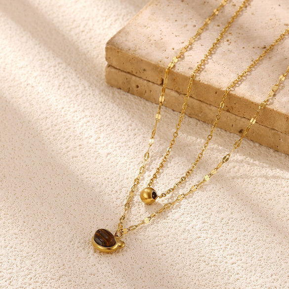 Gold Plated Stainless Steel Panda Pendant Necklace And Bracelet Set Retro Animal Jewelry With Layered Chain Design For Women