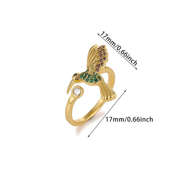 Gold Plated Stainless Steel Peace Dove Open Ring With Bird Wing Design Unisex Animal Jewelry