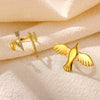 Gold Plated Stainless Steel Peace Dove Open Ring With Bird Wing Design Unisex Animal Jewelry