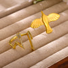 Gold Plated Stainless Steel Peace Dove Open Ring With Bird Wing Design Unisex Animal Jewelry